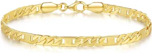 14K Gold Bracelets for Women Mens Bracelet Flat Figaro Chain 14K Gold Chain Bracelet for Womens Trendy Stackable Bracelets for Women 5 Sizes