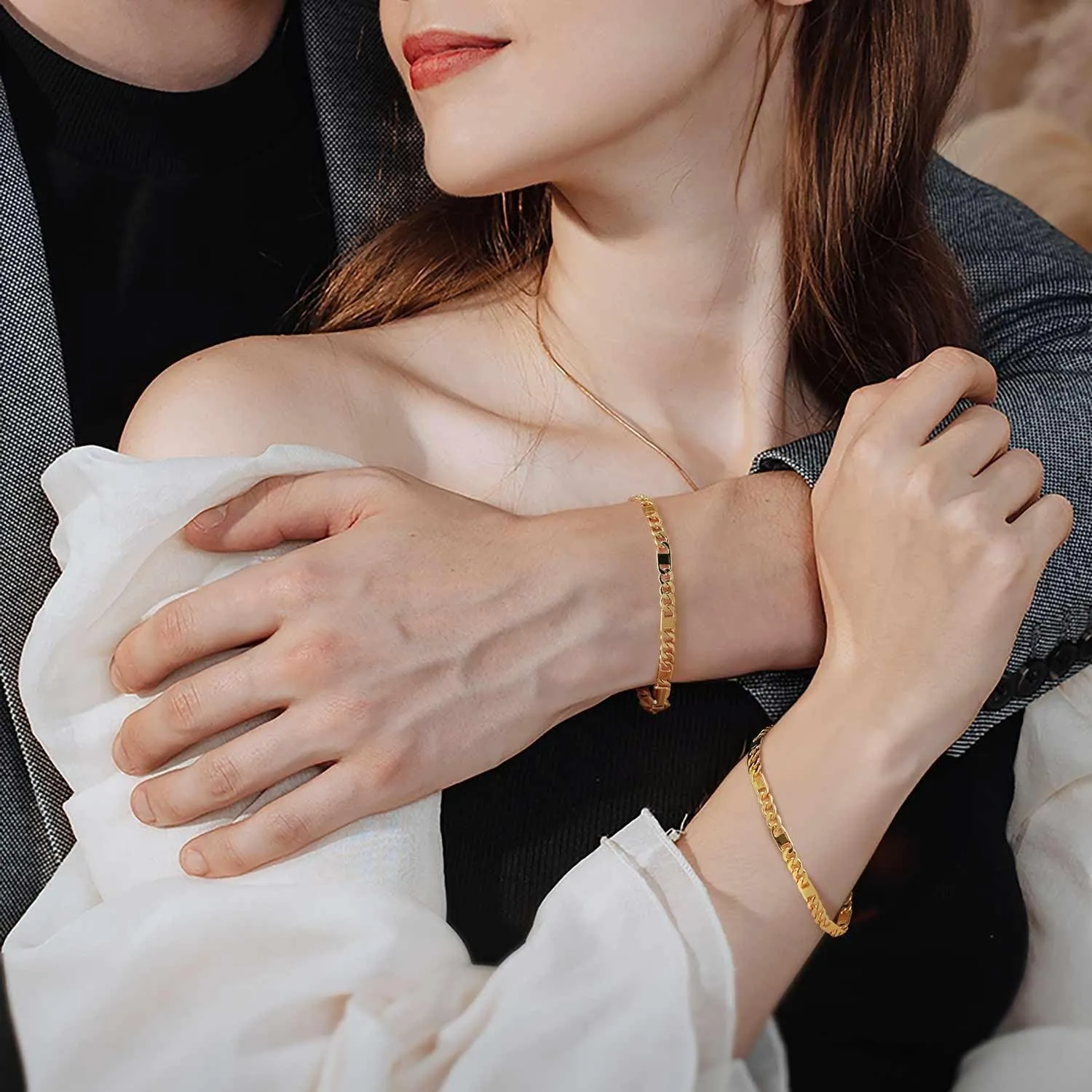 14K Gold Bracelets for Women Mens Bracelet Flat Figaro Chain 14K Gold Chain Bracelet for Womens Trendy Stackable Bracelets for Women 5 Sizes