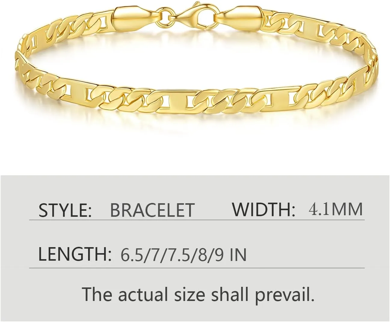 14K Gold Bracelets for Women Mens Bracelet Flat Figaro Chain 14K Gold Chain Bracelet for Womens Trendy Stackable Bracelets for Women 5 Sizes