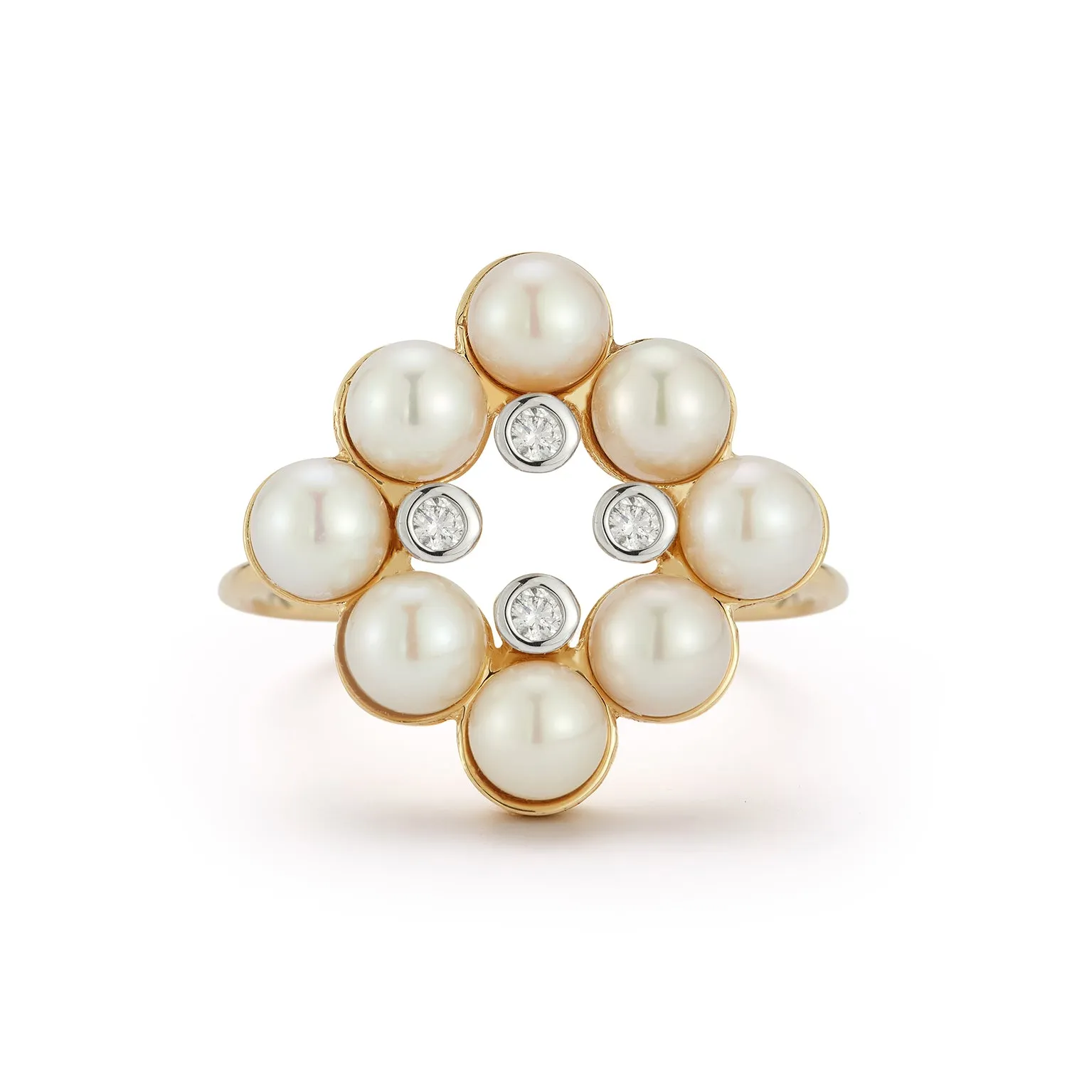 14kt  Pearls and Diamond Cluster Ring