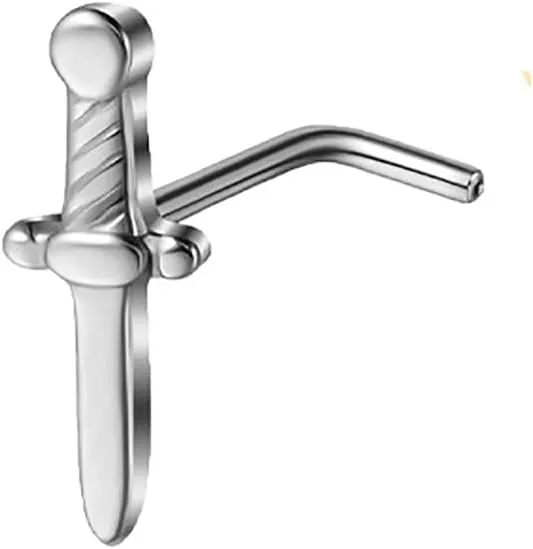 20G Silver Sword L-Shaped Nose Studs Rings for Women Men G23 Titanium Nose Rings Studs Screws Minimalist Nose Nostril Piercing Jewelry