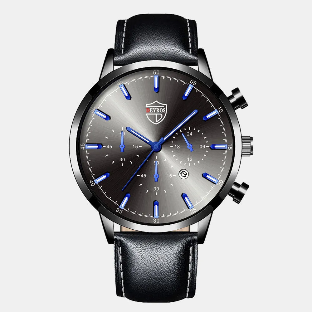 7 Colors Stainless Steel Leather Men's Casual Business Multifunctional Luminous Calendar Quartz Watch