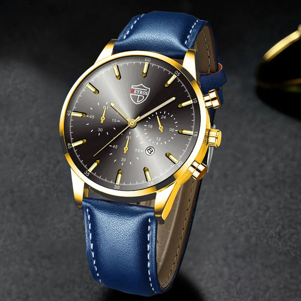 7 Colors Stainless Steel Leather Men's Casual Business Multifunctional Luminous Calendar Quartz Watch