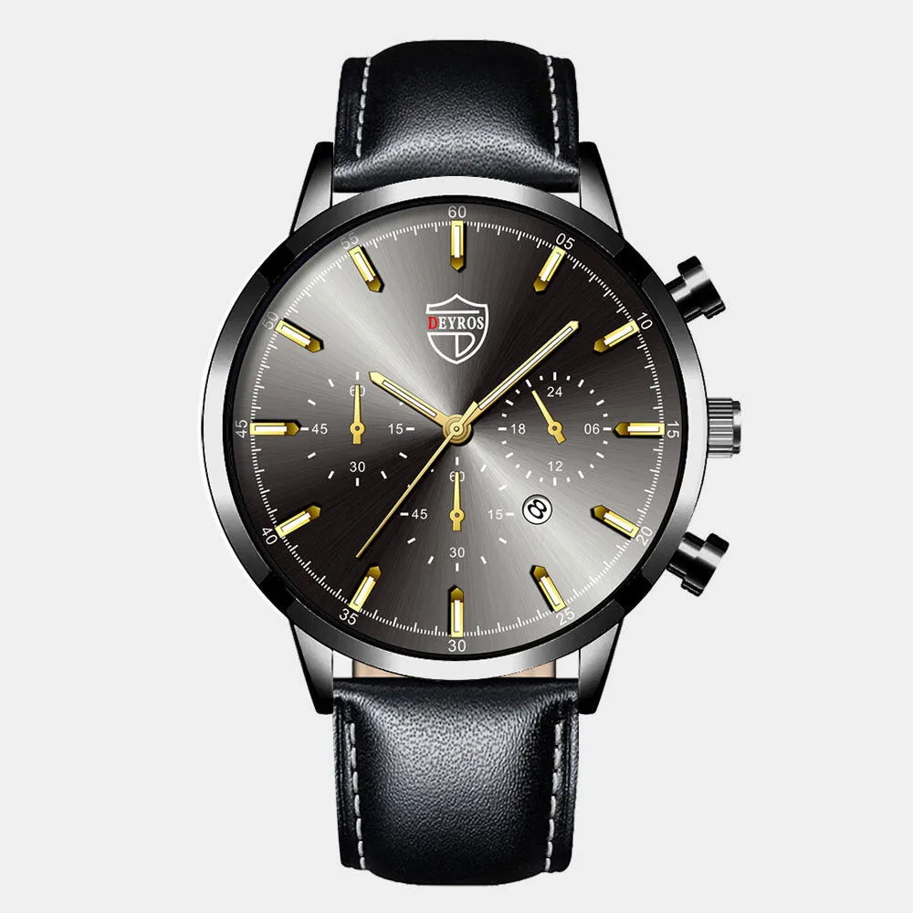 7 Colors Stainless Steel Leather Men's Casual Business Multifunctional Luminous Calendar Quartz Watch