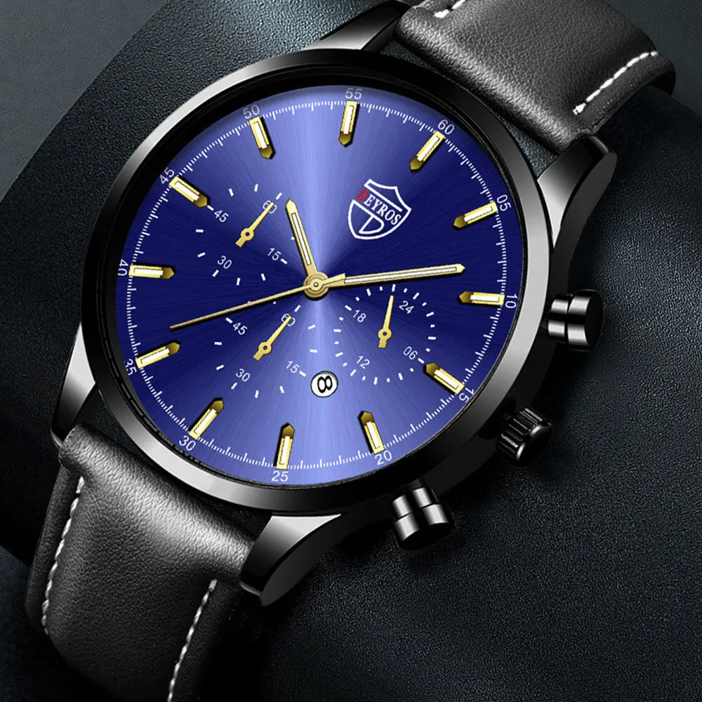7 Colors Stainless Steel Leather Men's Casual Business Multifunctional Luminous Calendar Quartz Watch
