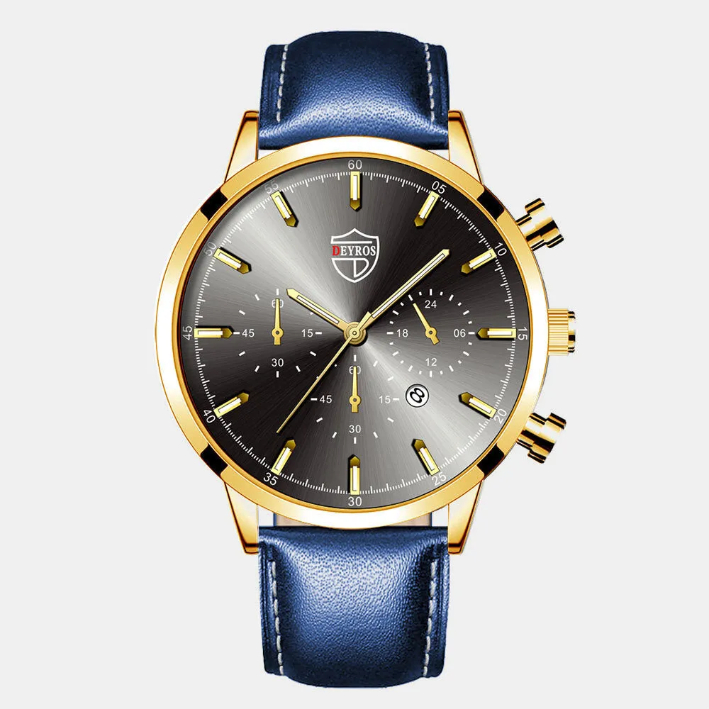 7 Colors Stainless Steel Leather Men's Casual Business Multifunctional Luminous Calendar Quartz Watch
