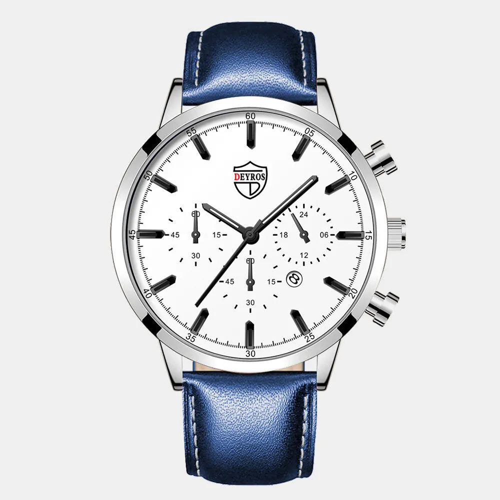 7 Colors Stainless Steel Leather Men's Casual Business Multifunctional Luminous Calendar Quartz Watch
