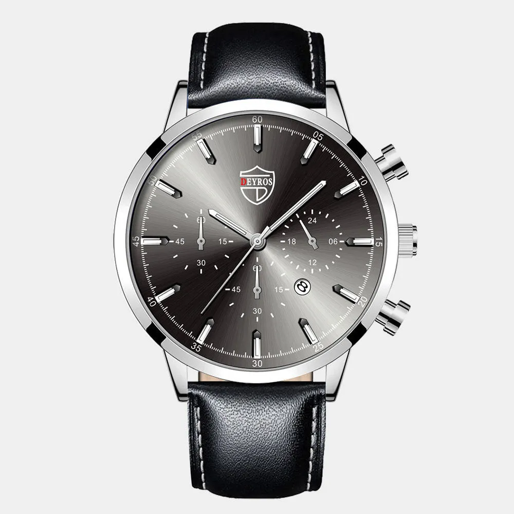 7 Colors Stainless Steel Leather Men's Casual Business Multifunctional Luminous Calendar Quartz Watch