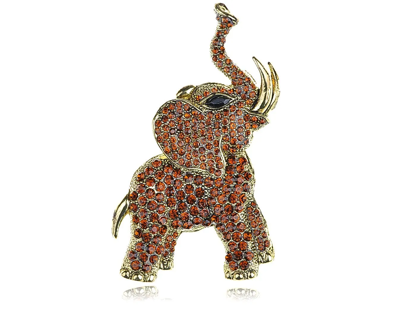 Alilang Golden Tone Brown Rhinestones Animal Elephant Trunk Brooch Pin