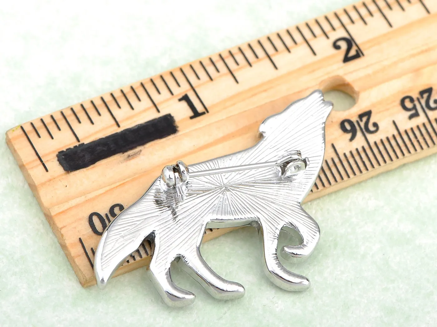 Alilang Silver Tone Abalone Multi Colored Stone Iridescent Wolf Coyote Brooch Pin