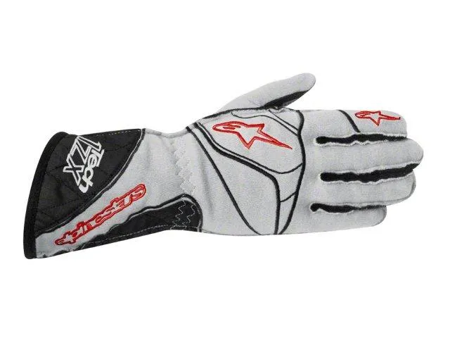ALPINESTARS TECH 1 ZX GLOVE BLACK SILVER RED SZ S