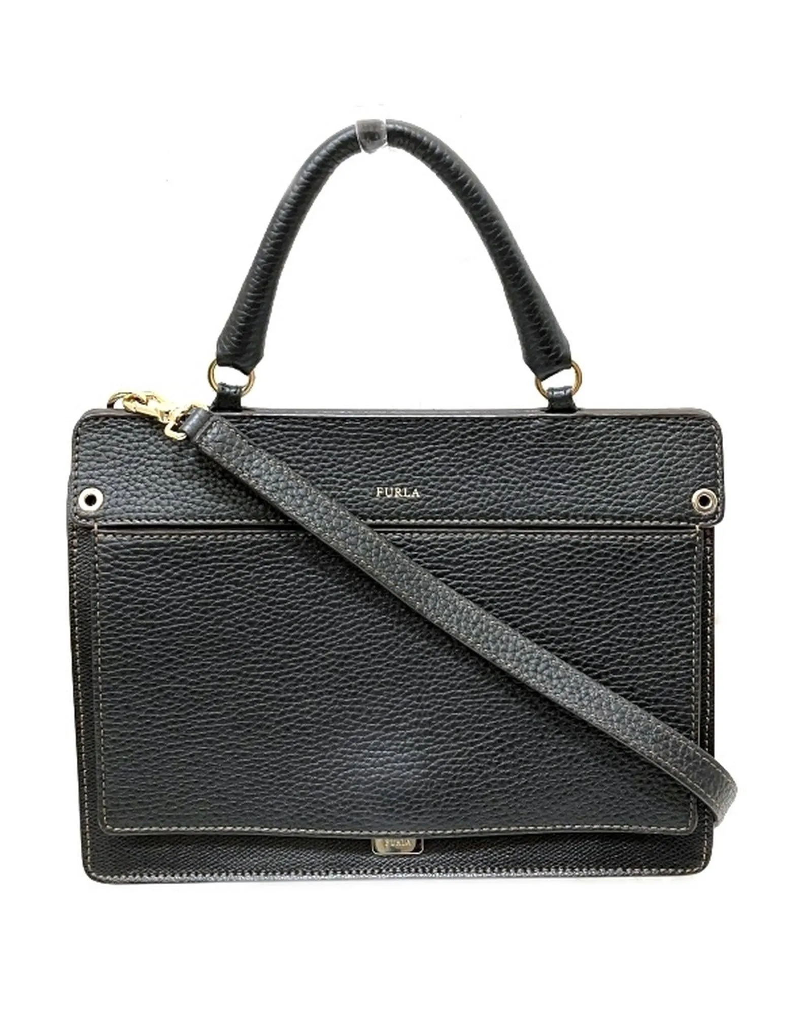 Authentic Black Leather 2WAY Handbag for Women - Good Condition