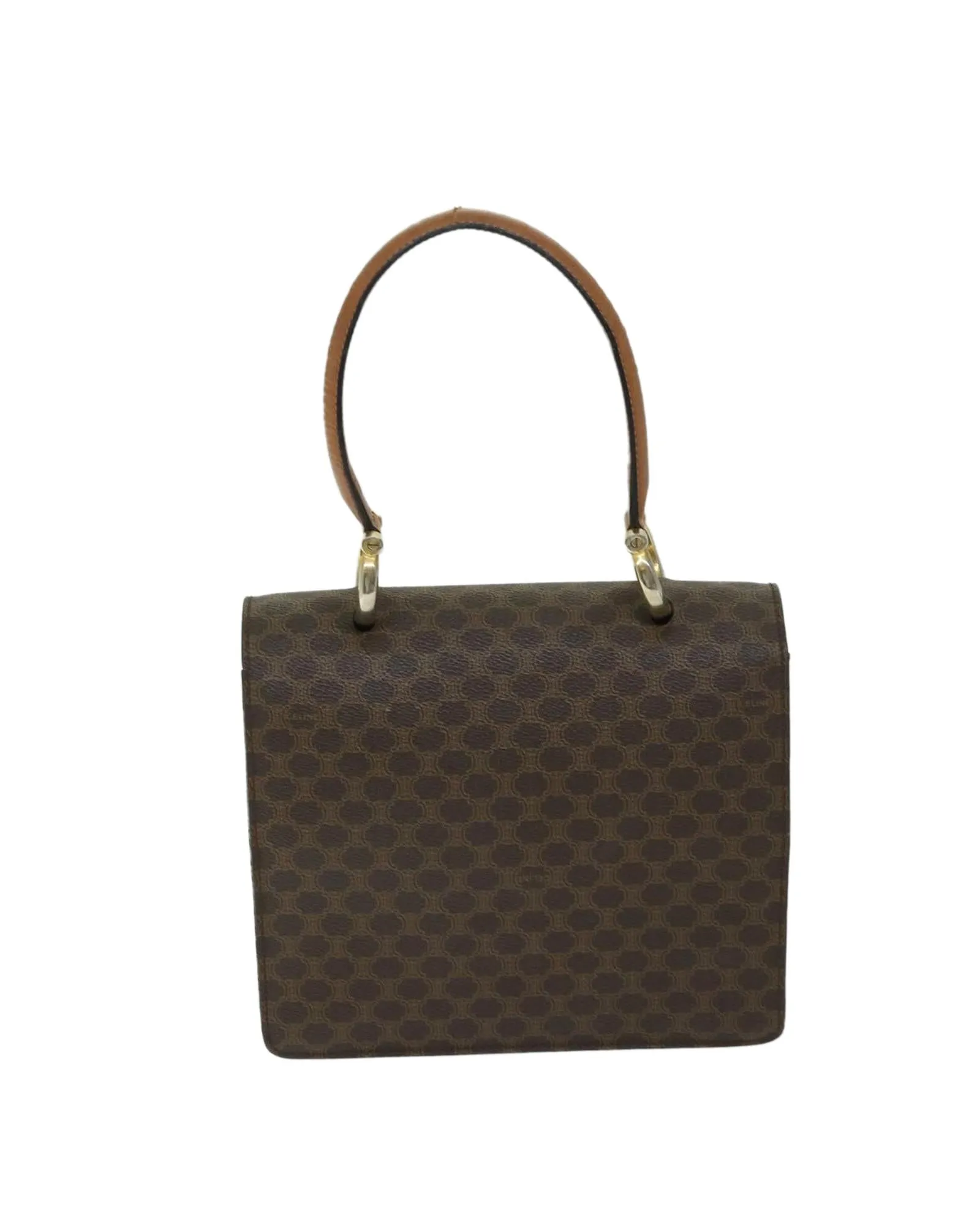 Authentic Celine Brown Canvas Handbag with Macadam Print