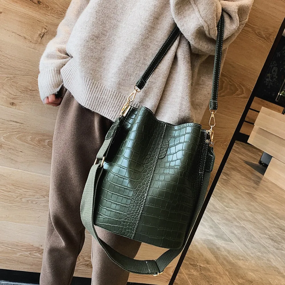 Back To College Deanwangkt Vintage Leather Stone Pattern Crossbody Bags For Women New Shoulder Bag Fashion Handbags And Purses Bucket Bags