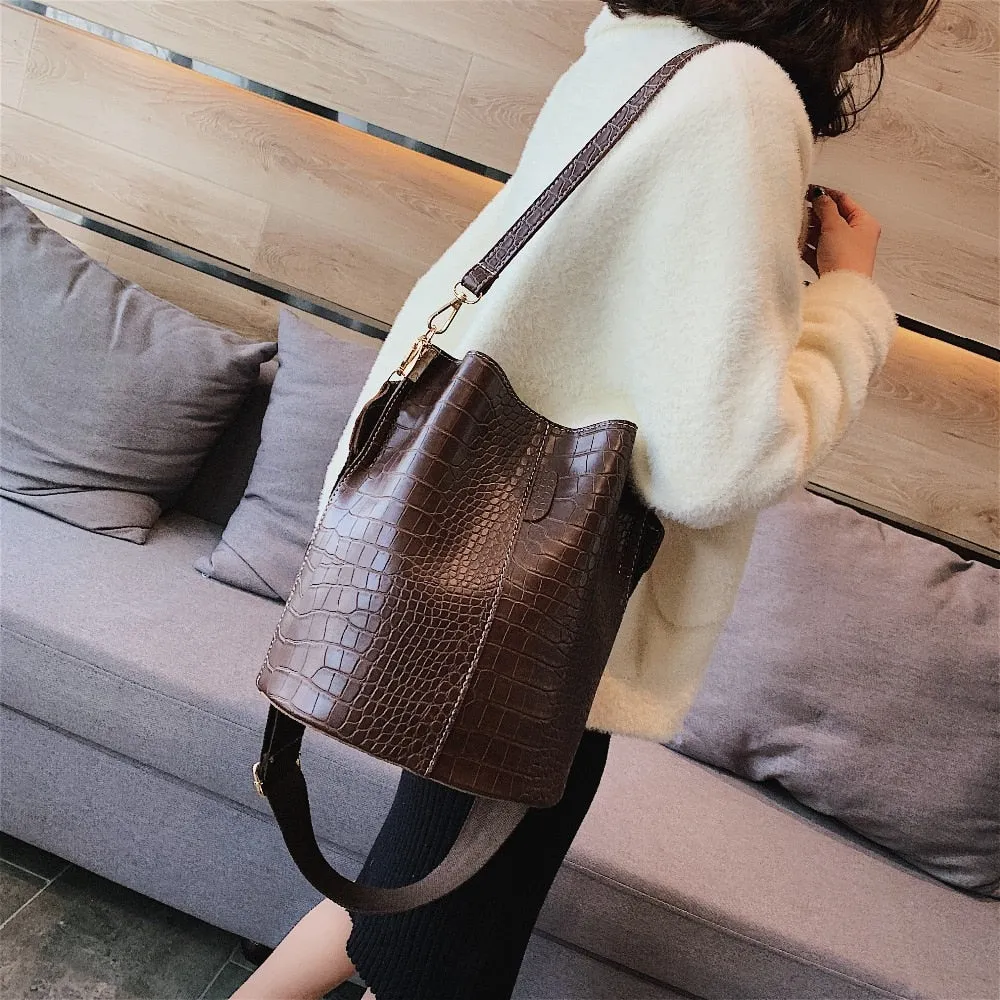 Back To College Deanwangkt Vintage Leather Stone Pattern Crossbody Bags For Women New Shoulder Bag Fashion Handbags And Purses Bucket Bags