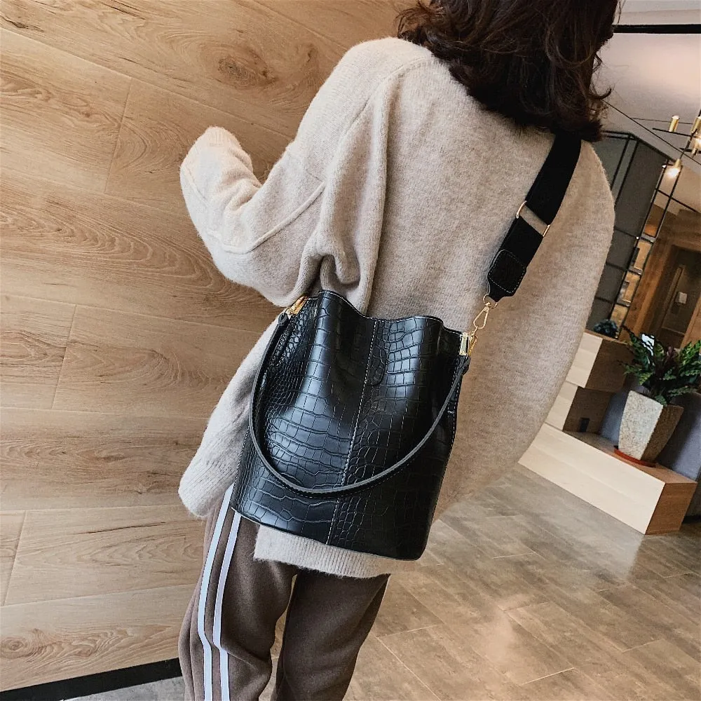 Back To College Deanwangkt Vintage Leather Stone Pattern Crossbody Bags For Women New Shoulder Bag Fashion Handbags And Purses Bucket Bags