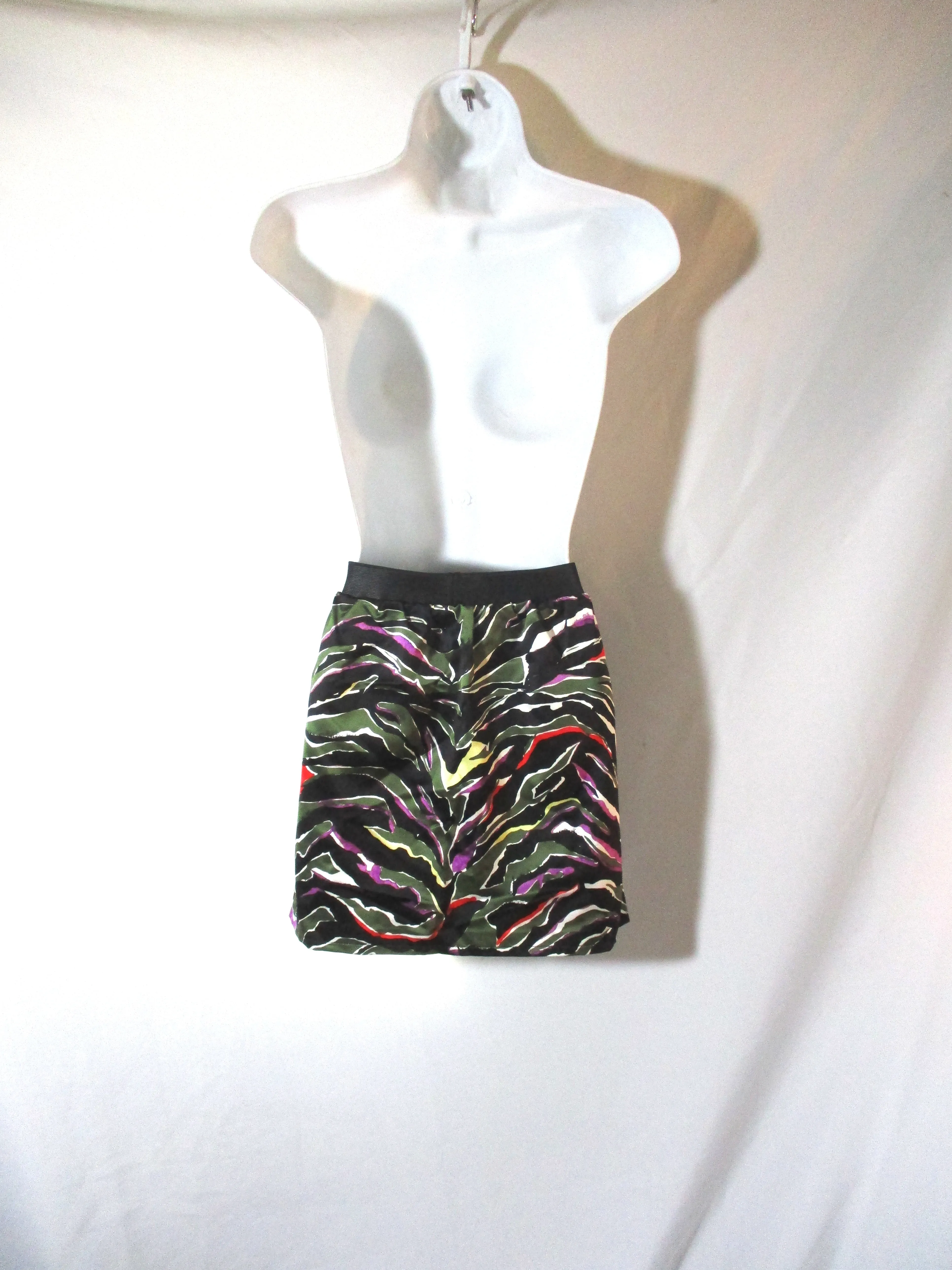 BALENCIAGA Mini Skirt 40 GREEN BLACK TIGER STRIPE RED WHITE WOMENS