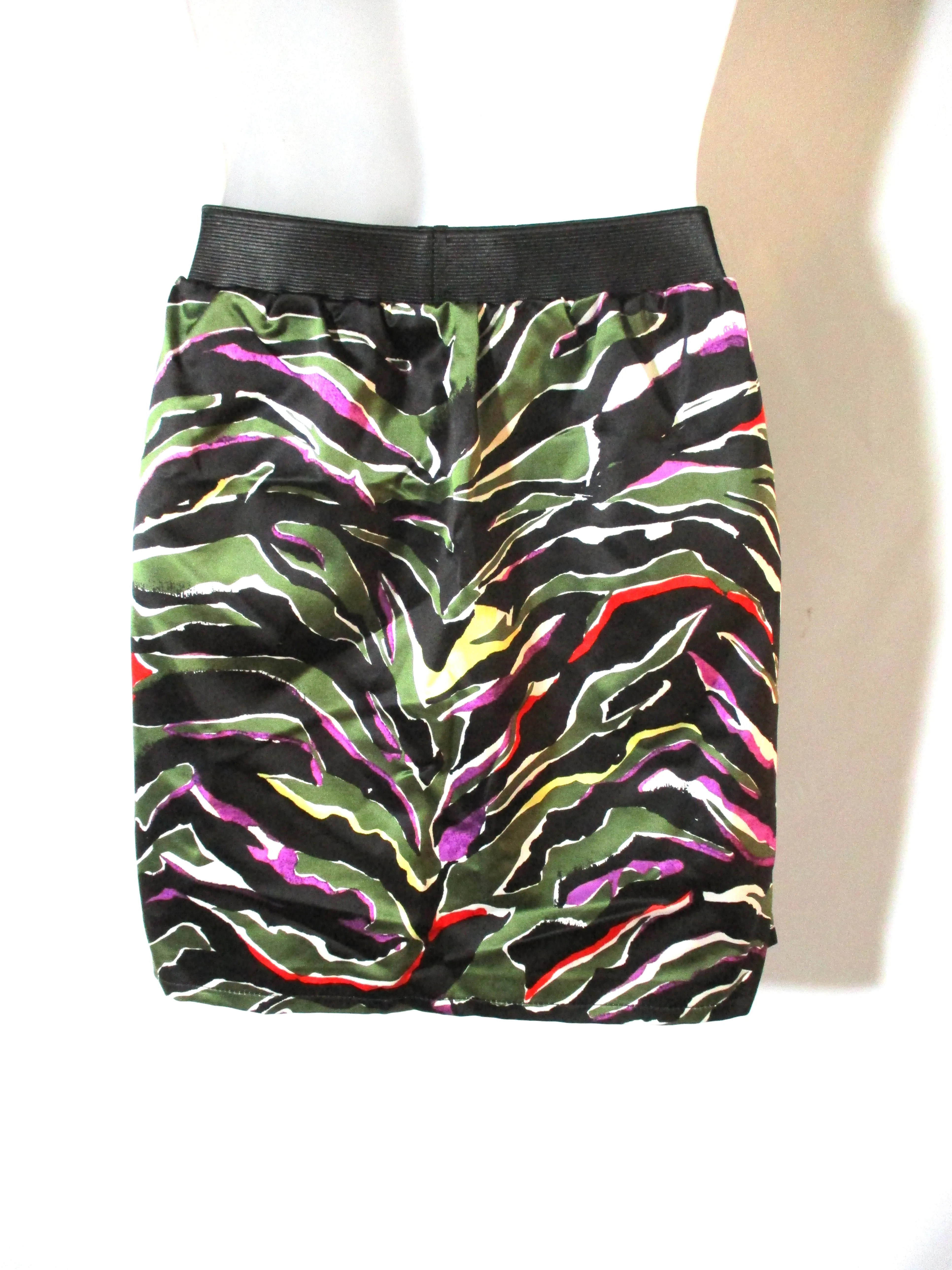BALENCIAGA Mini Skirt 40 GREEN BLACK TIGER STRIPE RED WHITE WOMENS