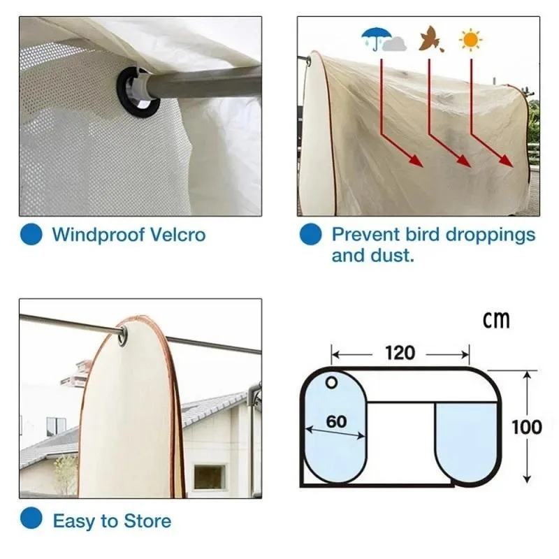 Beige Outdoor Clothes Drying Cover - Dustproof Rainproof Sun Protection