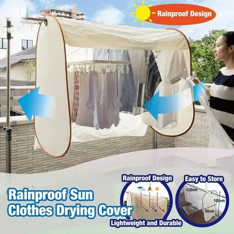 Beige Outdoor Clothes Drying Cover - Dustproof Rainproof Sun Protection