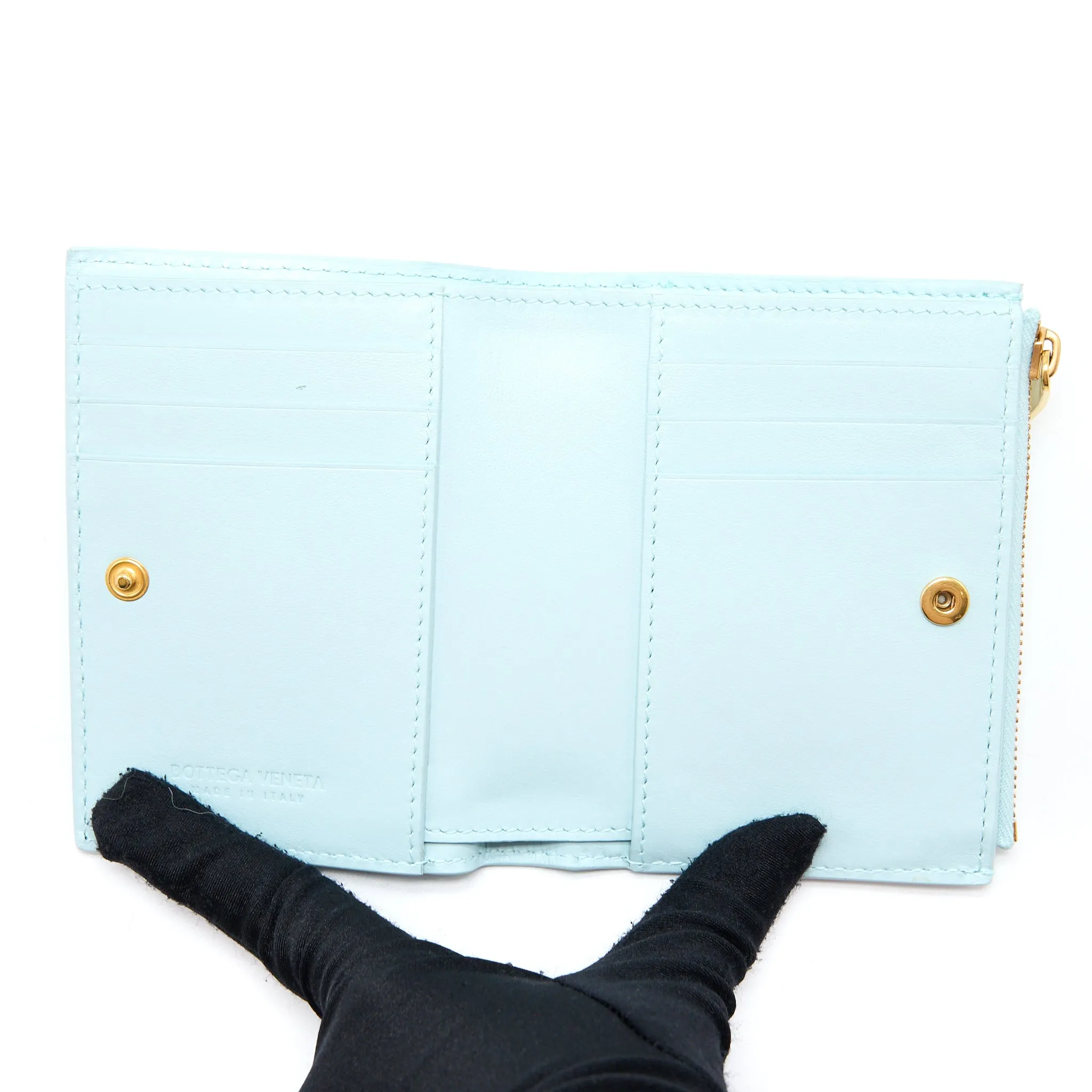 Bottega Veneta Bi-Fold Zip Wallet Lambskin Light Blue GHW