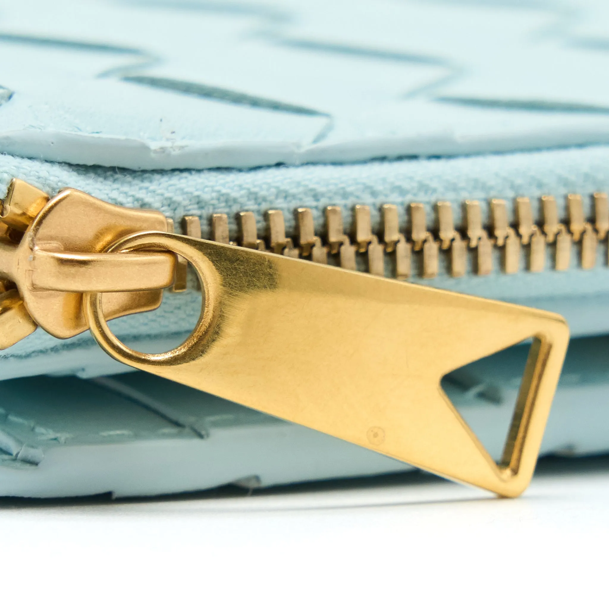 Bottega Veneta Bi-Fold Zip Wallet Lambskin Light Blue GHW