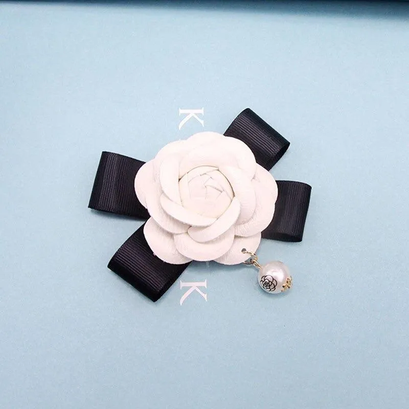 Camellia Flower With Pearl Brooch Pins