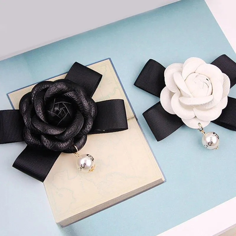 Camellia Flower With Pearl Brooch Pins