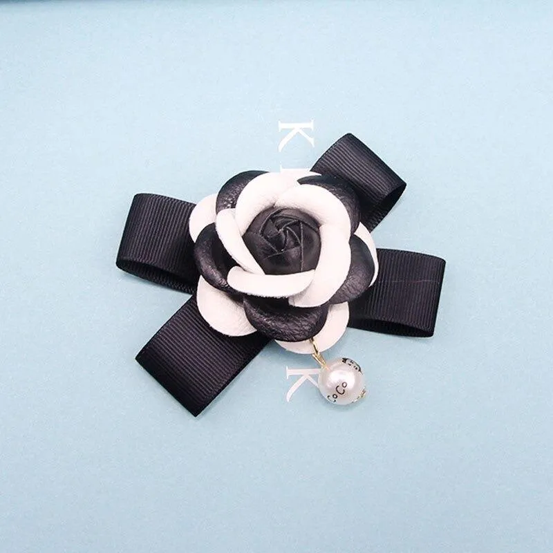 Camellia Flower With Pearl Brooch Pins