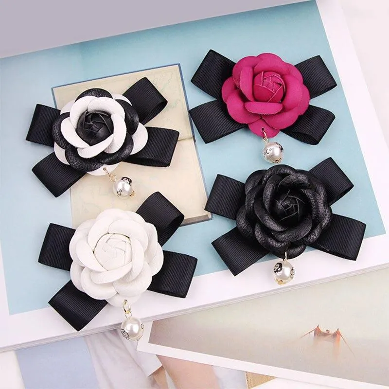 Camellia Flower With Pearl Brooch Pins