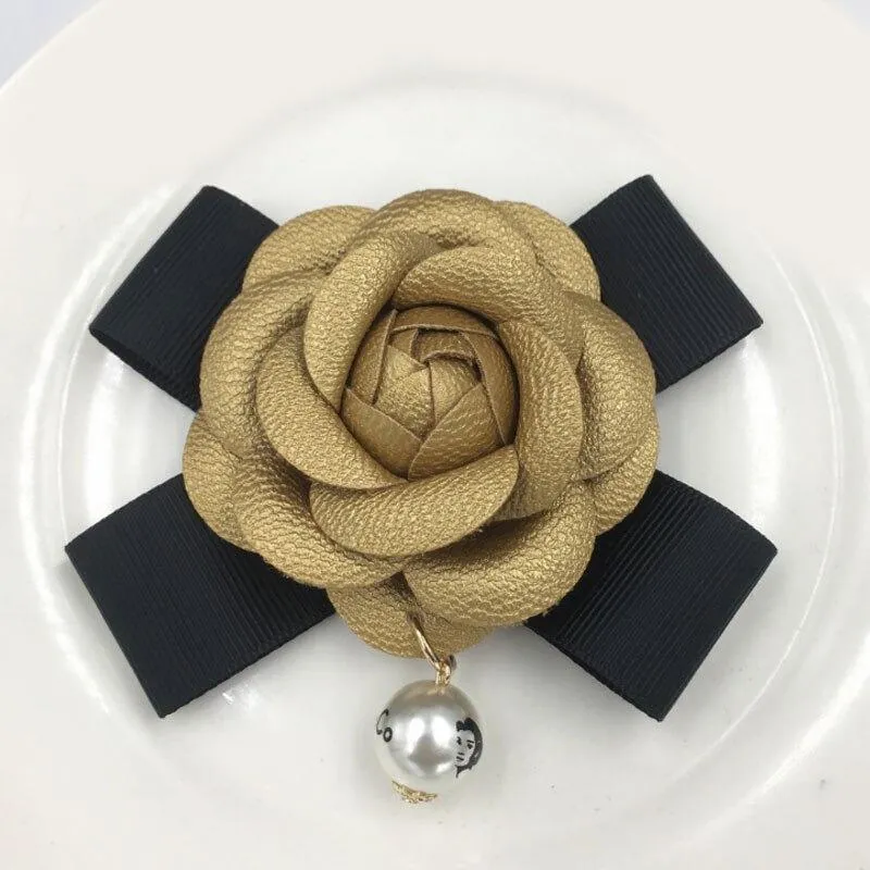 Camellia Flower With Pearl Brooch Pins