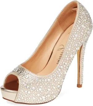 Candy Silver Open Toe Platform Rinestone Crystal Slingback Pump