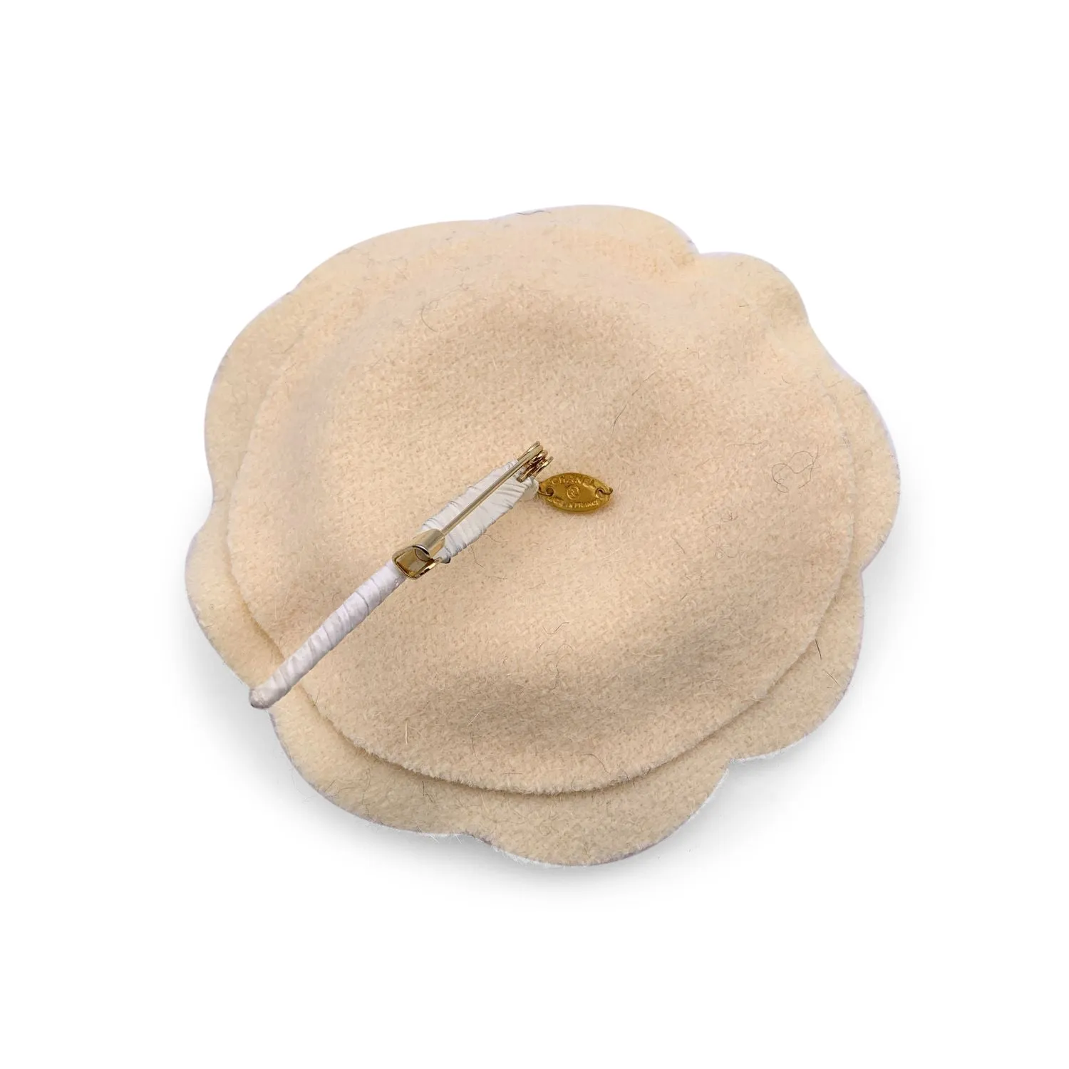 Chanel Vintage Beige Felt Flower Camelia Camellia Brooch Pin