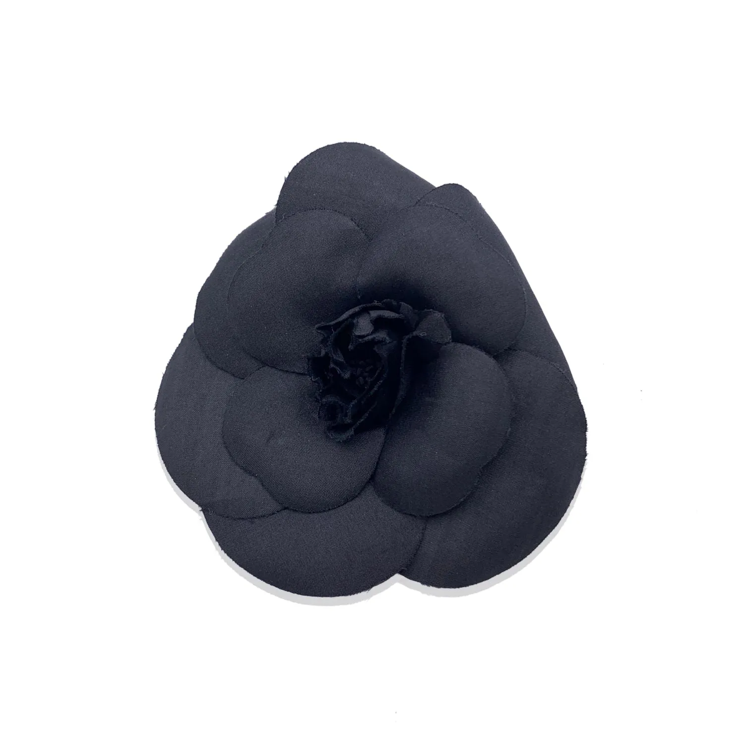Chanel Vintage Black Silk Camelia Pin Camellia Flower Brooch