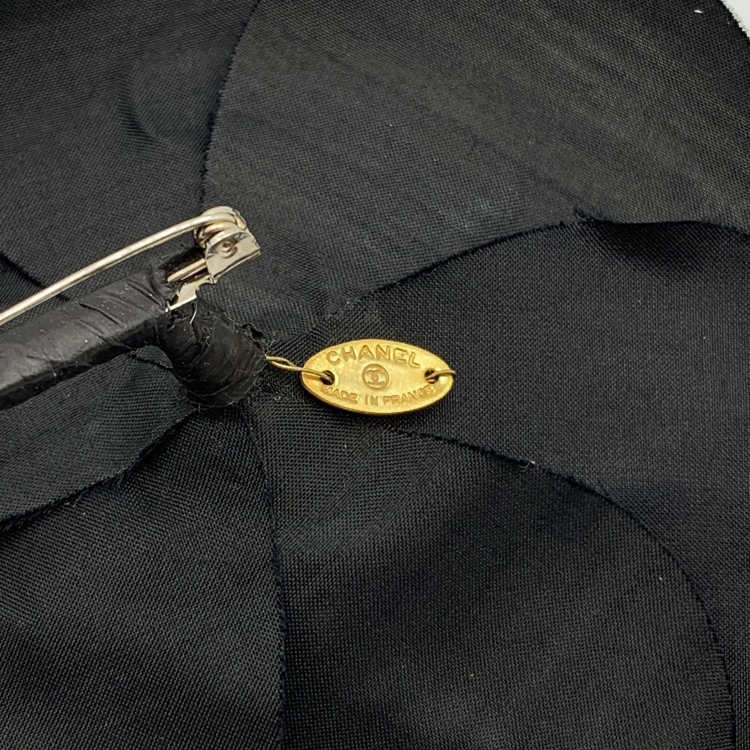 Chanel Vintage Black Silk Camelia Pin Camellia Flower Brooch