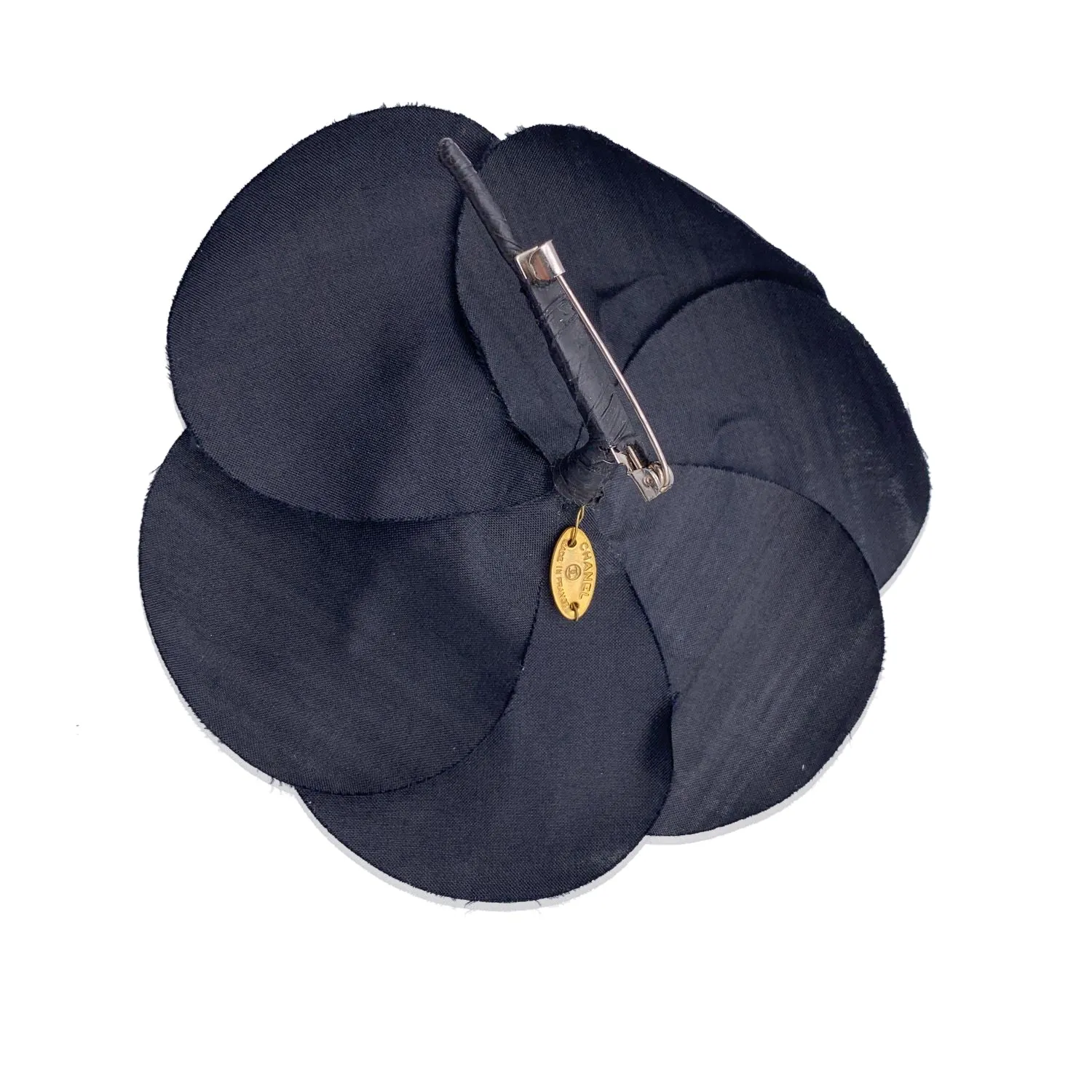 Chanel Vintage Black Silk Camelia Pin Camellia Flower Brooch