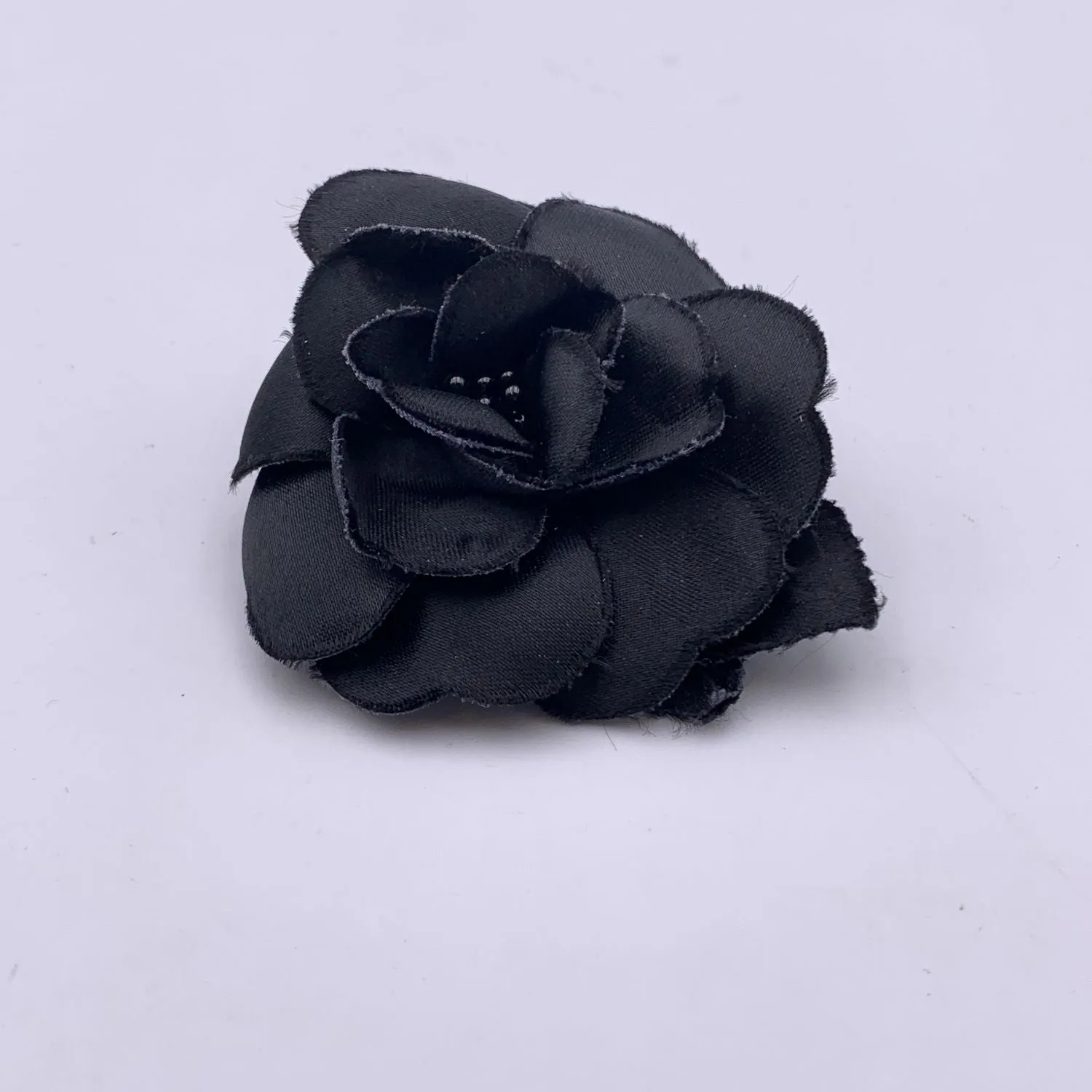 Chanel Vintage Black Silk Flower Brooch Pin Camelia Camellia