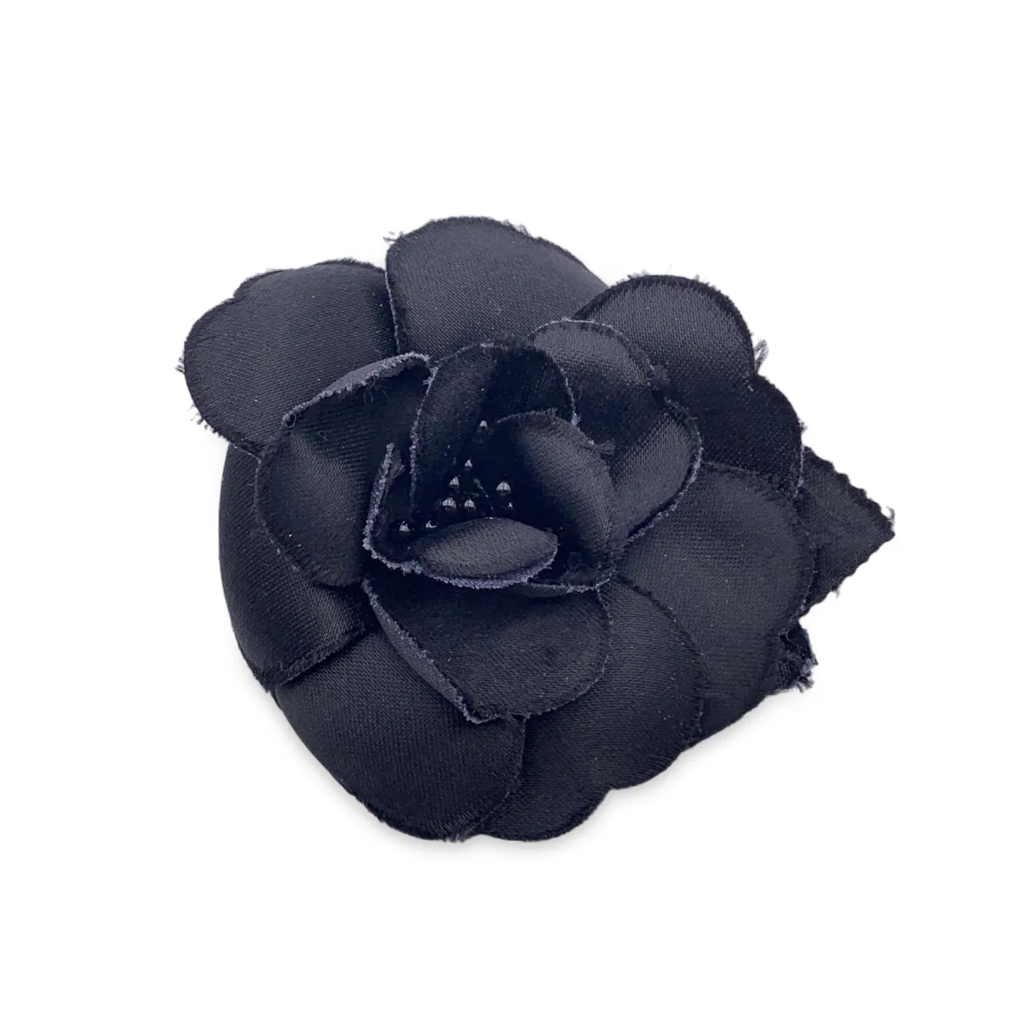 Chanel Vintage Black Silk Flower Brooch Pin Camelia Camellia