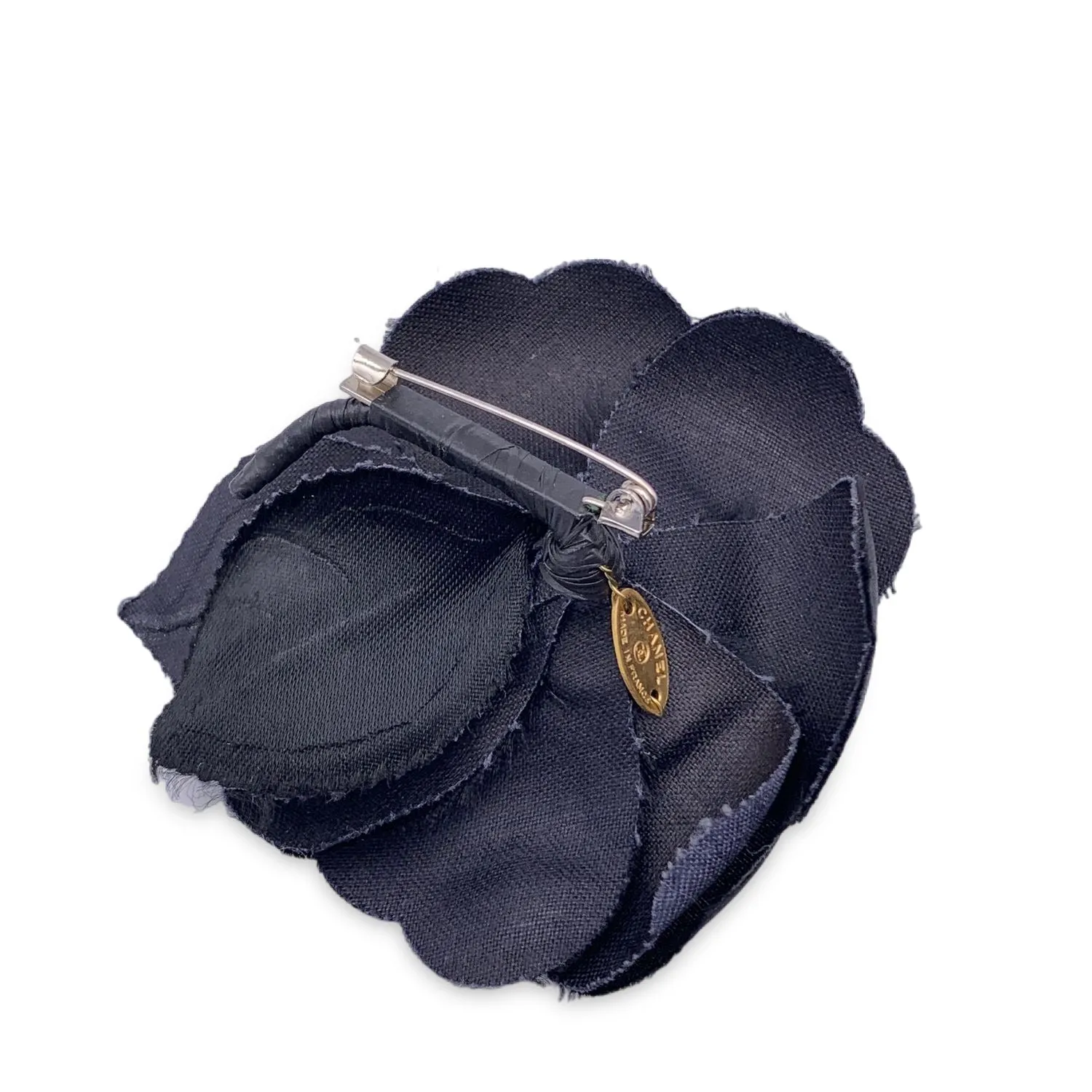Chanel Vintage Black Silk Flower Brooch Pin Camelia Camellia