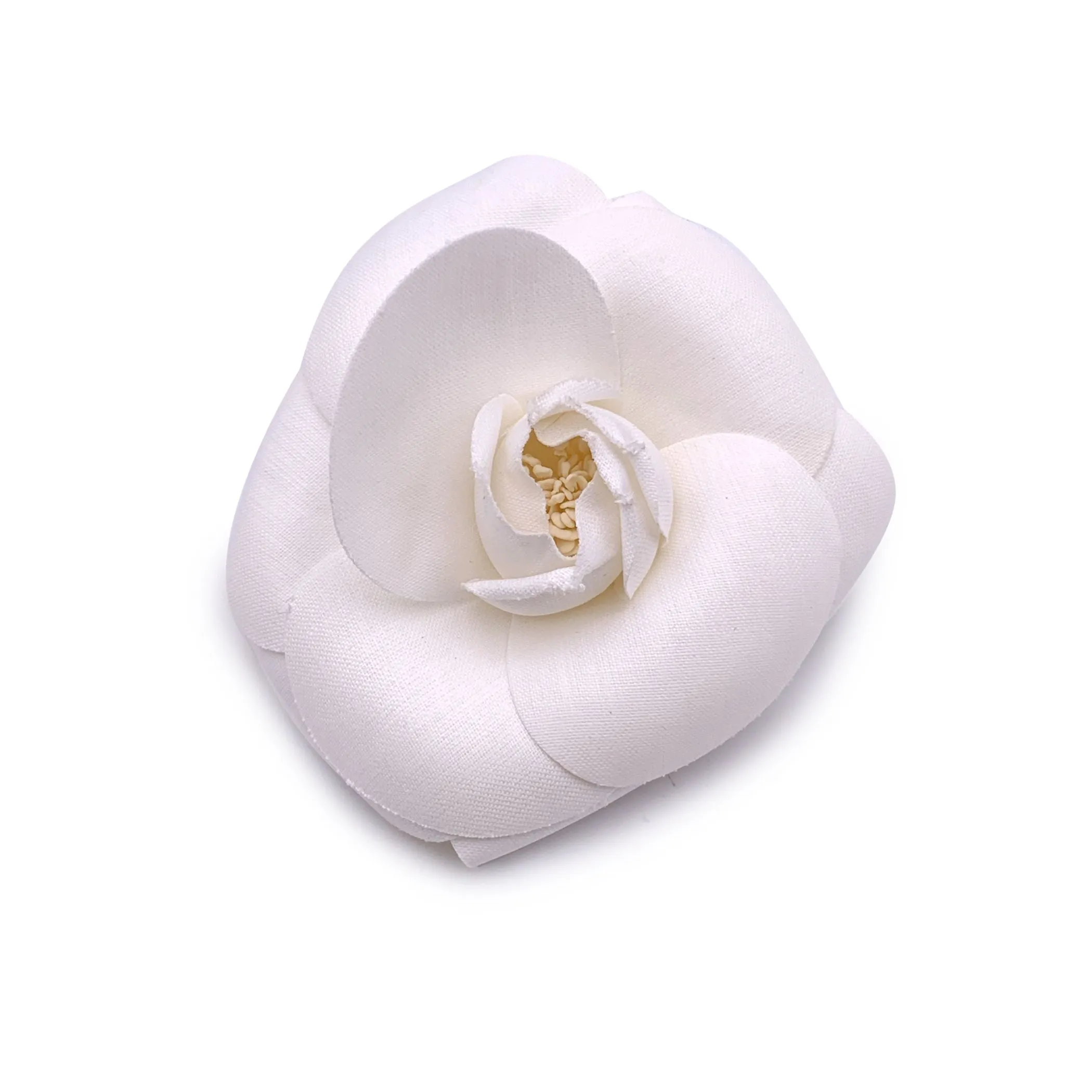Chanel Vintage White Fabric Camelia Camellia Flower Brooch Pin