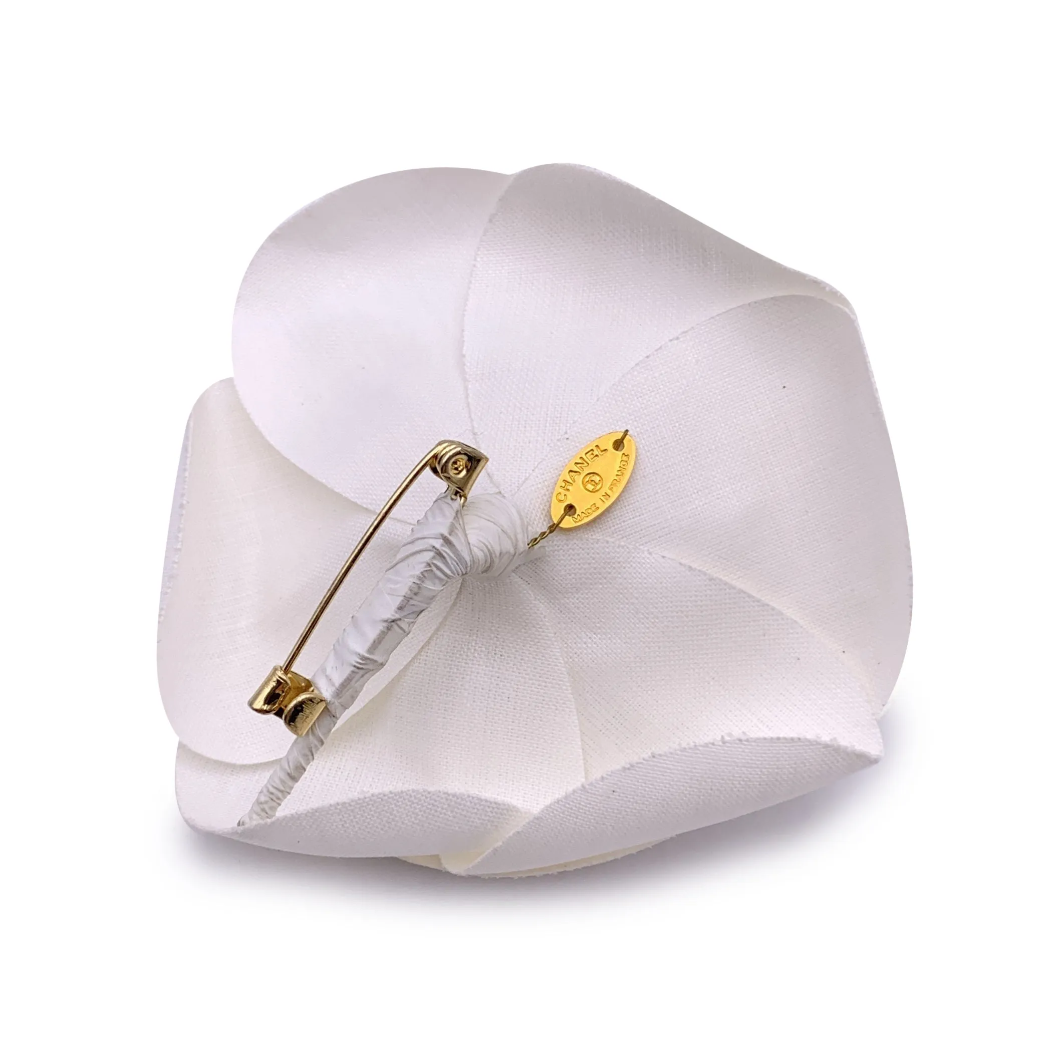 Chanel Vintage White Fabric Camelia Camellia Flower Brooch Pin