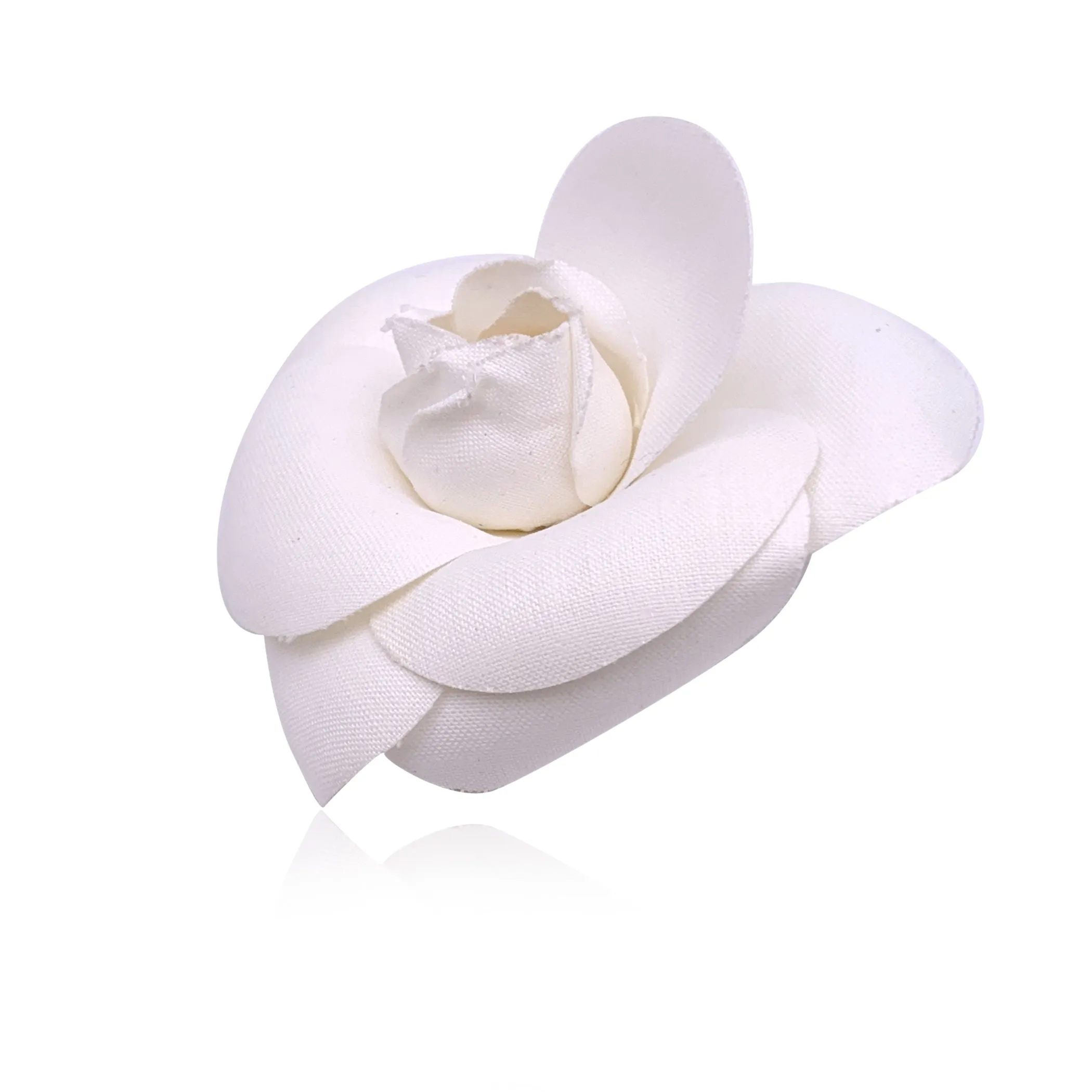 Chanel Vintage White Fabric Camelia Camellia Flower Brooch Pin