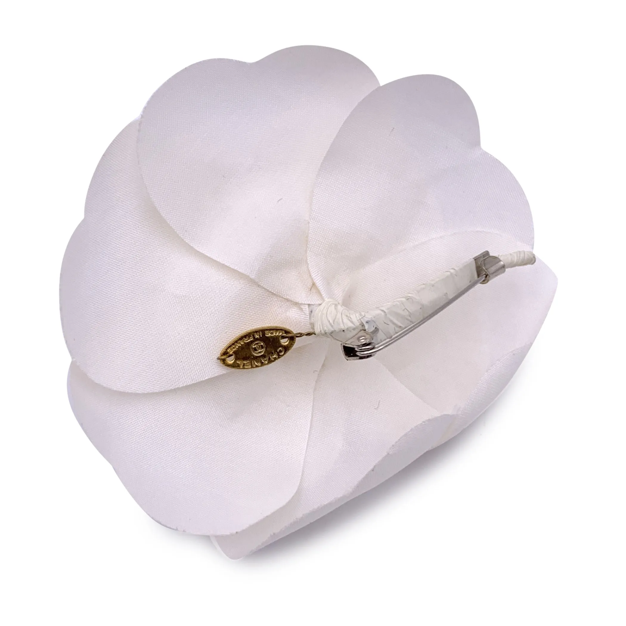 Chanel Vintage White Fabric Camelia Flower Camellia Brooch Pin
