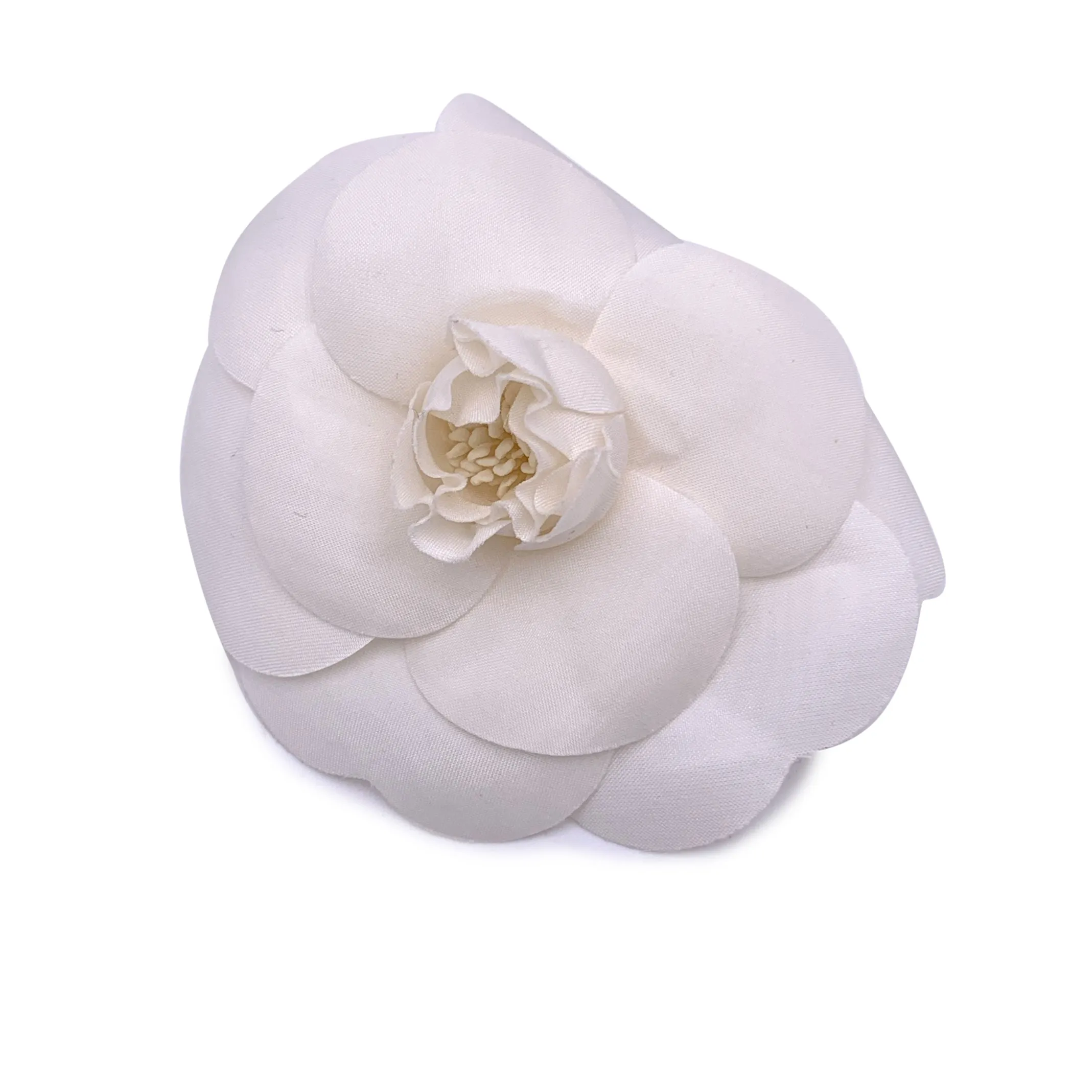 Chanel Vintage White Fabric Camelia Flower Camellia Brooch Pin
