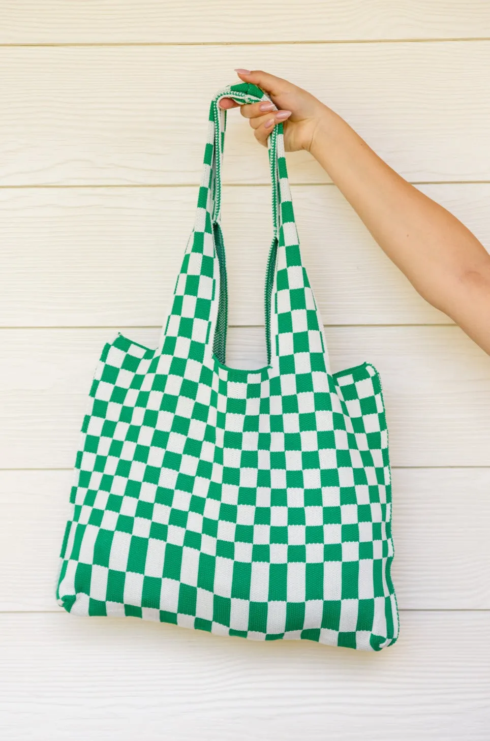 Checkerboard Lazy Wind Big Bag in Green & White