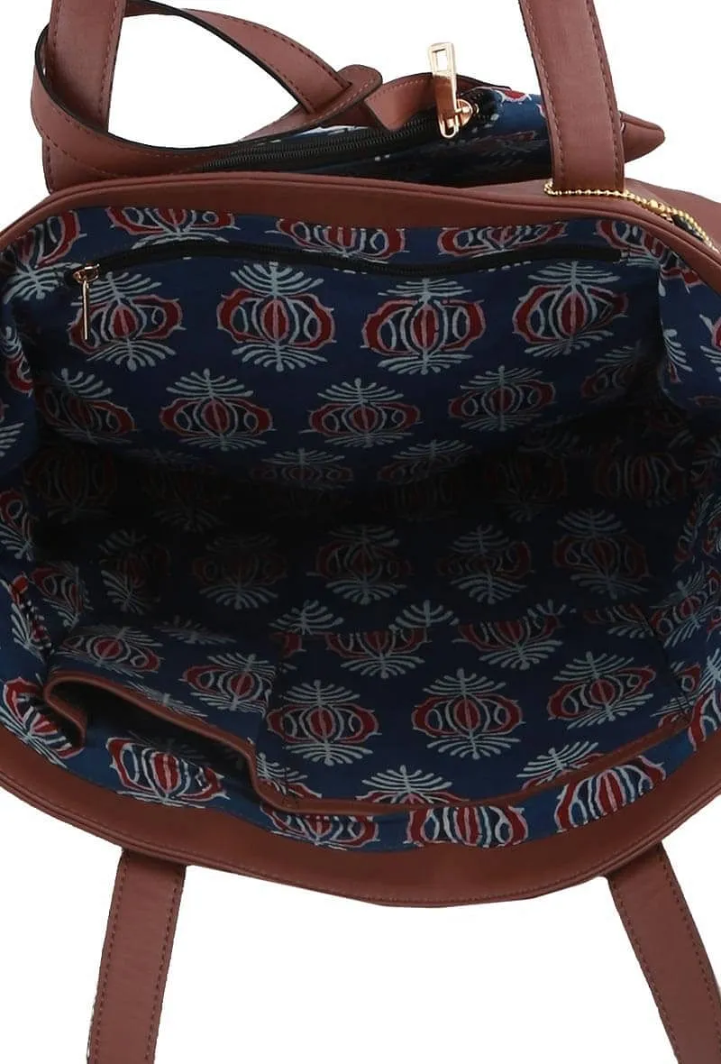 Chocolate Brown Ajrakh Tote Bag