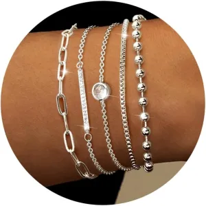 Dochais Gold Bracelets for Women Trendy 14k Gold-Plated Stackable Dainty Bracelet Adjustable Charm Paperclip Cuban Link Chain Tarnish Free Gold Jewelry Sets Fashion Accessories Gifts