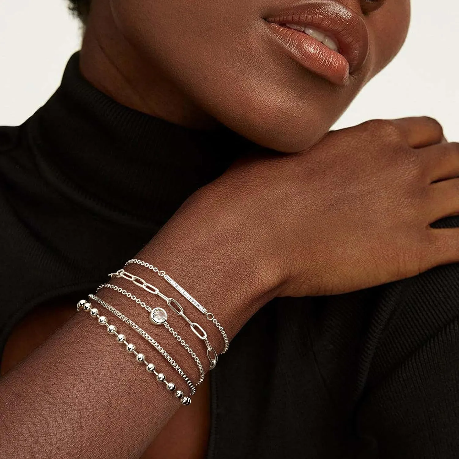 Dochais Gold Bracelets for Women Trendy 14k Gold-Plated Stackable Dainty Bracelet Adjustable Charm Paperclip Cuban Link Chain Tarnish Free Gold Jewelry Sets Fashion Accessories Gifts