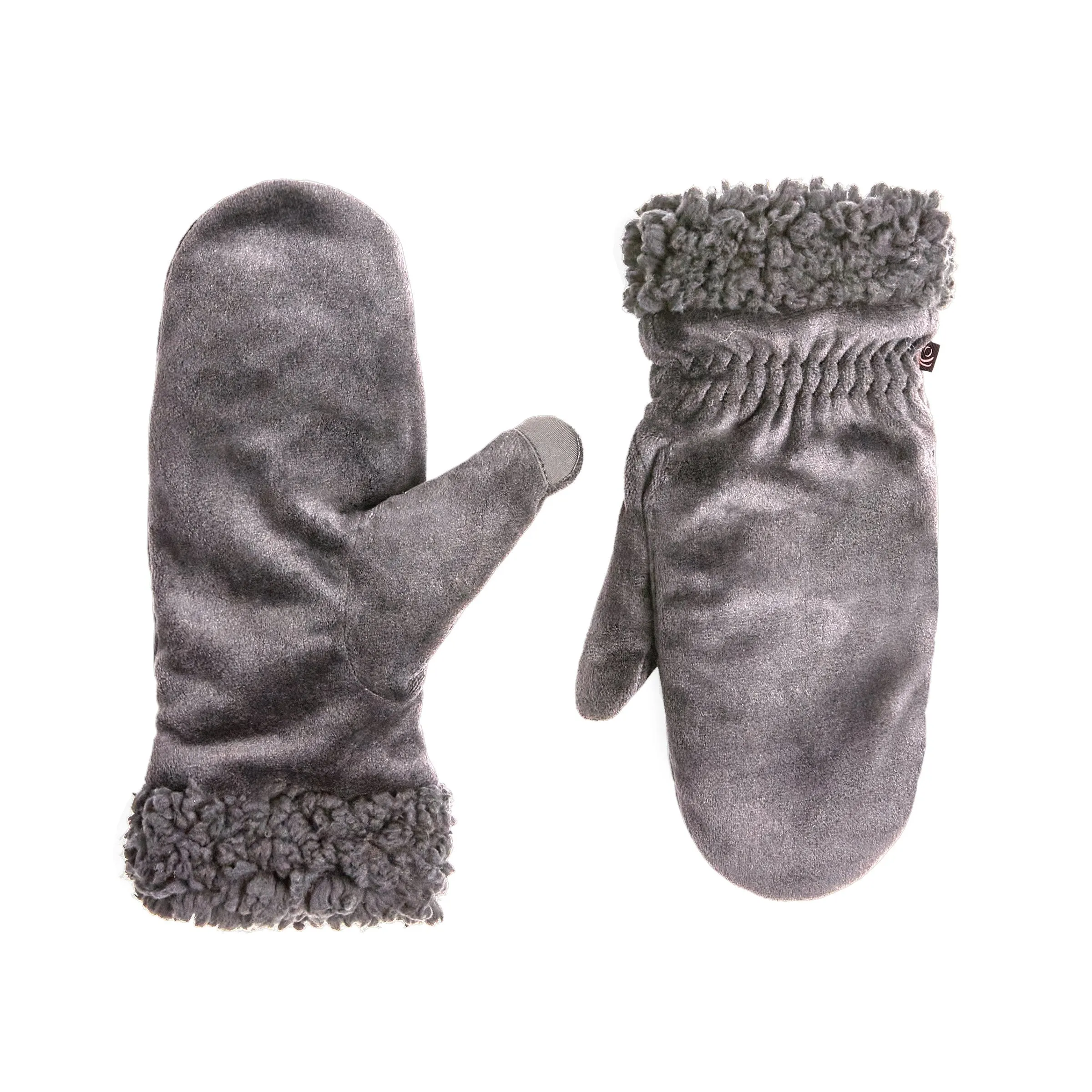 Double Plush Velour Mitten with Faux Sherpa Cuff