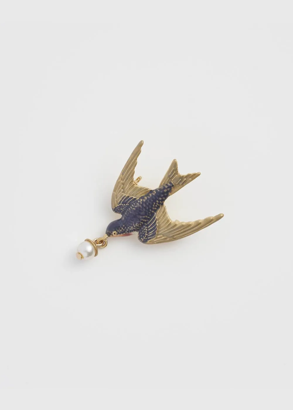 Fable England Swallow & Pearl Brooch Blue